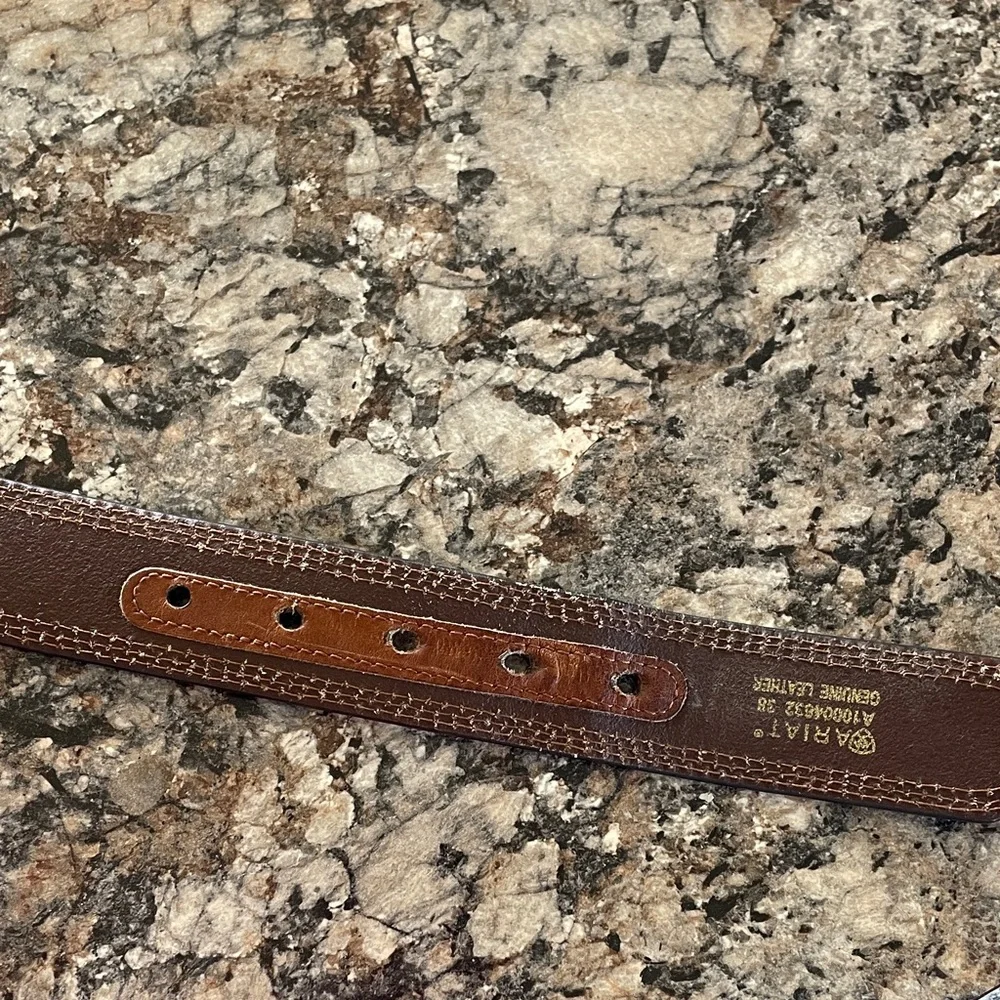 Ariat Men's Brown Leather Belt 38 Western Brushed Metal Buckle Equestrian Rodeo